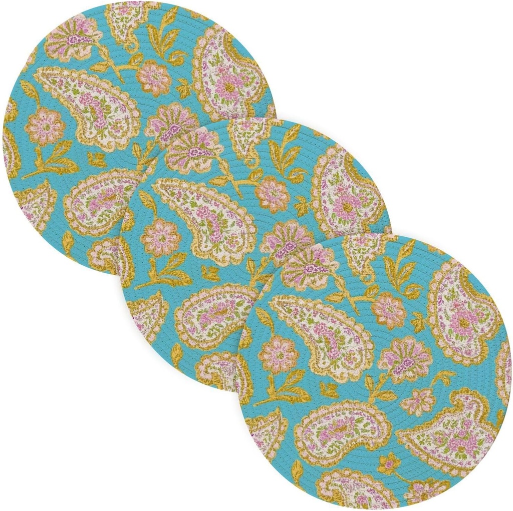 3 Pcs Absorb Water Trivet Table Runner for Crock Pot 15in Dish Holder Kitchen Gadgets alfombrilla de para cocina Retro Trendy Flower Paisley Gold Blue