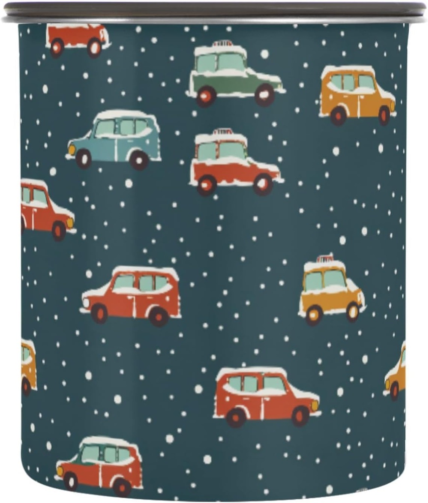 ALAZA Snow Truck Polka Dots Airtight Coffee Bean Canister 30oz Food Storage Containers with Lids For Gournd, Tea, Sugar, Flour, Rice, Cereal, Candy Cookie Jar