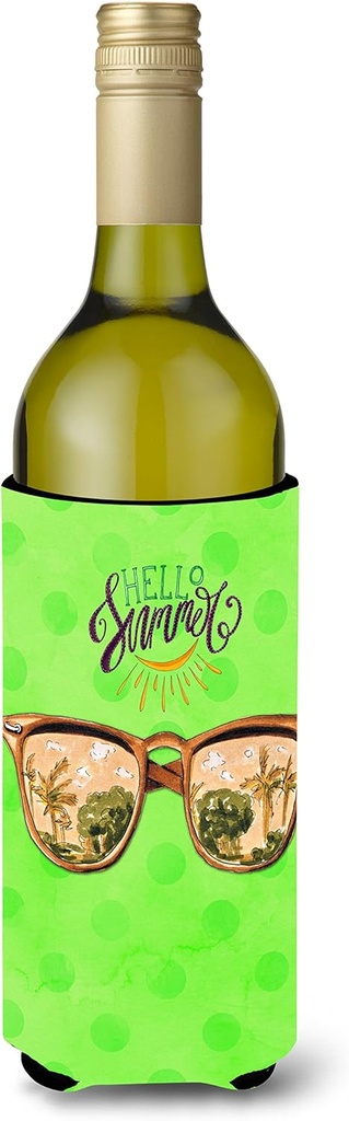 Caroline's Treasures BB8205LITERK Beach Sunglasses Green Polkadot Wine Bottle Hugger, Green Bottle Cooler Sleeve Hugger Machine Washable Collapsible Insulator Beverage Insulated Holder