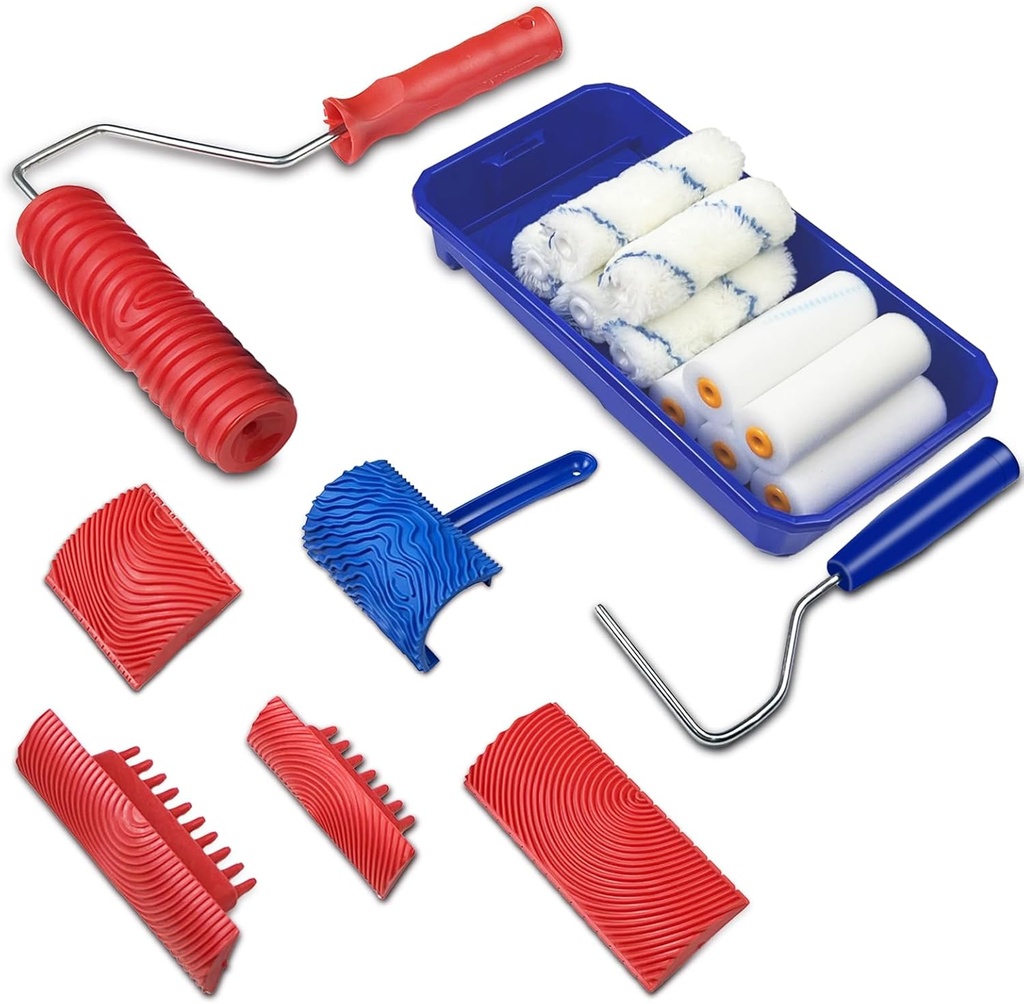 18PCS Wood Grain Tool, Wood Graining Tool Set with Extra 12pcs 4inch Paint Roller Kit with Tray，Rubber Wood Grain Roller Tool for Painting Look Like Wood,Natural Wood Grain Maker,DIY Room Art