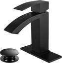 Black Bathroom Faucet, Stainless Steel Bathroom Sink Faucet Single Hole, Lead-Free Vanity Faucet for Bathroom with cUPC Supply Hose and Pop Up Stopper JU-BS100-BK
