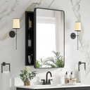 Medicine Cabinet with Mirror, 20x26 Inch Black Bathroom Mirrored Cabinet, Metal Framed Wall Cabinet with Beveled Mirror, Modern Surface Mount or Recessed Medicine Cabinet with Storage