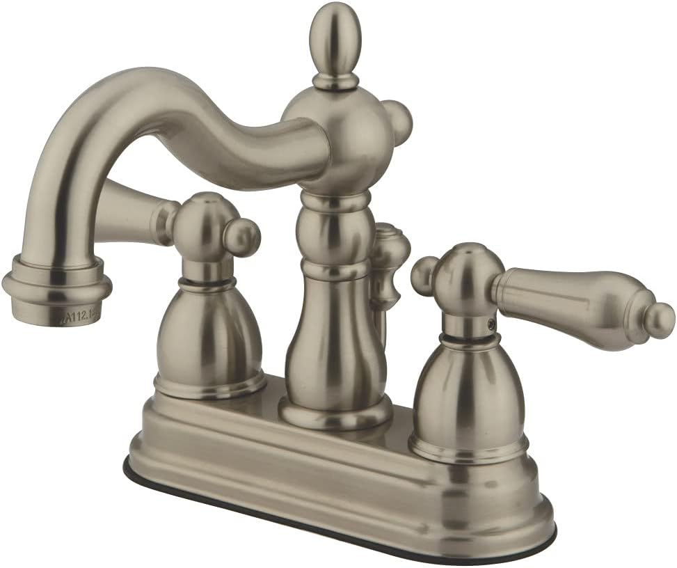 Kingston Brass KB1608AL Heritage 4-Inch Centerset Lavatory Faucet with Metal Lever Handle, Brushed Nickel