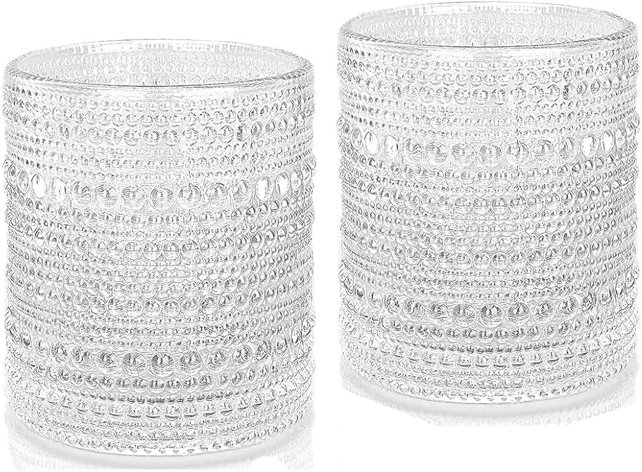 Set of 2 Crystal Cocktail Glasses, 10 oz Vintage Hobnail Drinking Glasses, Textured Bubble Glass Cups, great for Water and Mixed Drinks (2 SET)