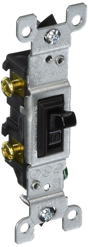 Leviton 15 Amp, 120 Volt, Toggle Framed Single-Pole AC Quiet Switch, Residential Grade, Grounding, 1451-2E, Black