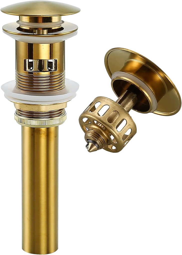 Bathroom Sink Drain Stopper Pop Up Drain,Swhyger Brushed Gold Sink Drain Assembly with Overflow,Bathroom Drain Hole Utility Sink Brass,83606-1BG.