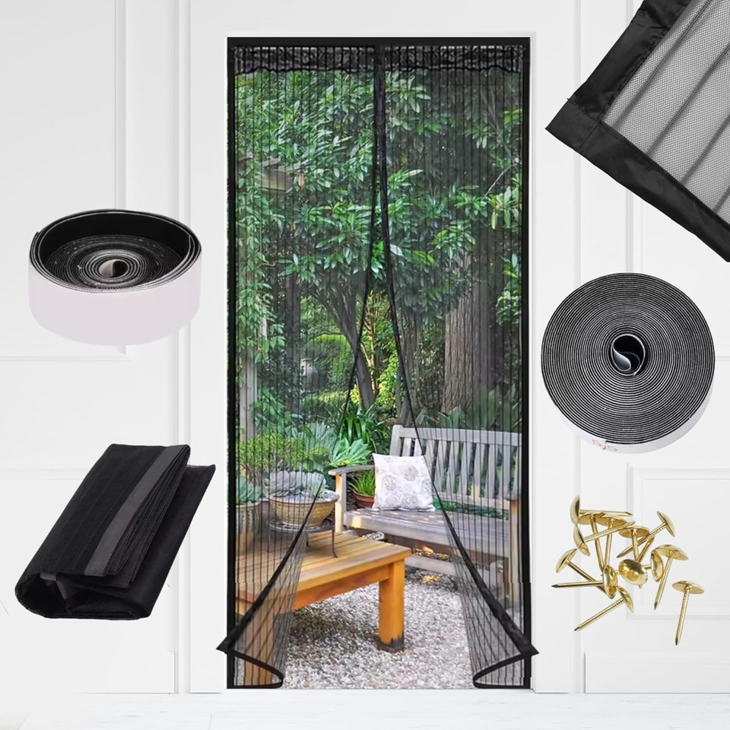 Generic Magnetic Screen Door - Self Sealing, Heavy Duty, Keep Bugs Out, Pet and Kid Friendly, Screen Door Mesh for Front Backyard, Patio Sliding Door, Hands Free Door Screen 40 x 82 Inch, Black