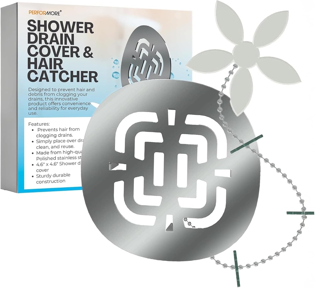 Performore Shower Drain Hair Catcher – 4.5" Stainless Steel Drain Cover & Strainer, Rust-Resistant, Easy to Clean, Anti-Clog Hair Trap for Bathroom or Bathtub