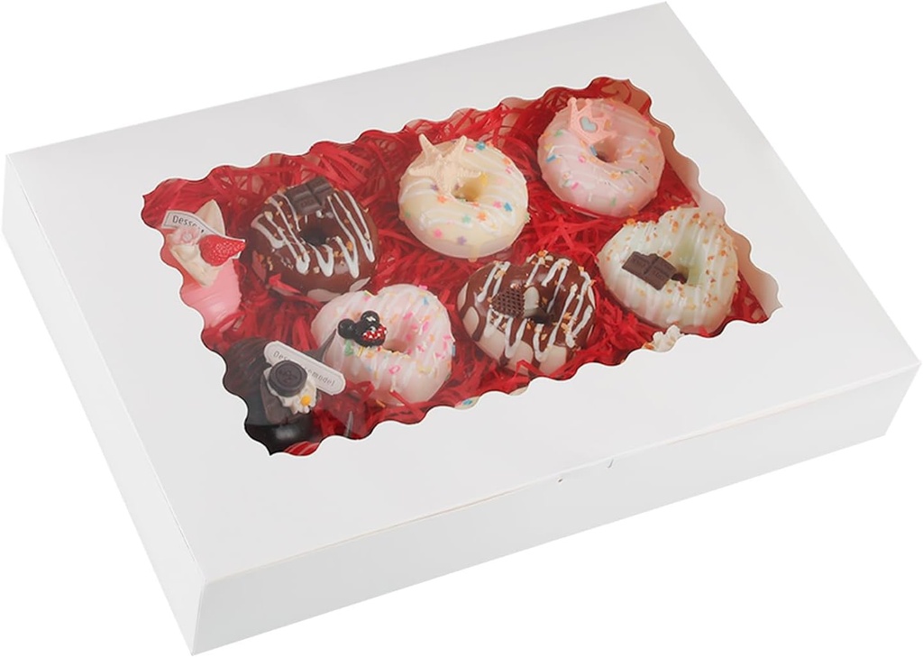 [BRSRAZQNO4MA42T2] 10-Pack 16x11x2.5 Inches Cookie Boxes with Window,White Bakery Boxes Auto-Popup Cake Boxes,Muffins,Cookies Boxes with PVC Window Hold 12 Donuts