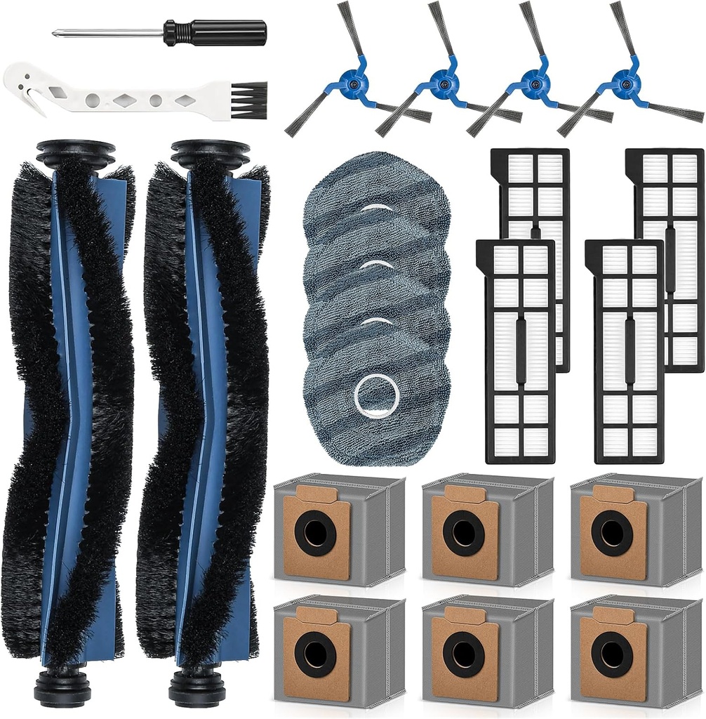 22 Pack Replacement Accessories for eufy X10 Pro Omni Robot Vacuum Cleaner, 2 Mainbrush 4 Filter 6 Dust Bag 4 Mop Pads 4 Sidebrush 1 Cleaning Brush 1 Screwdriver