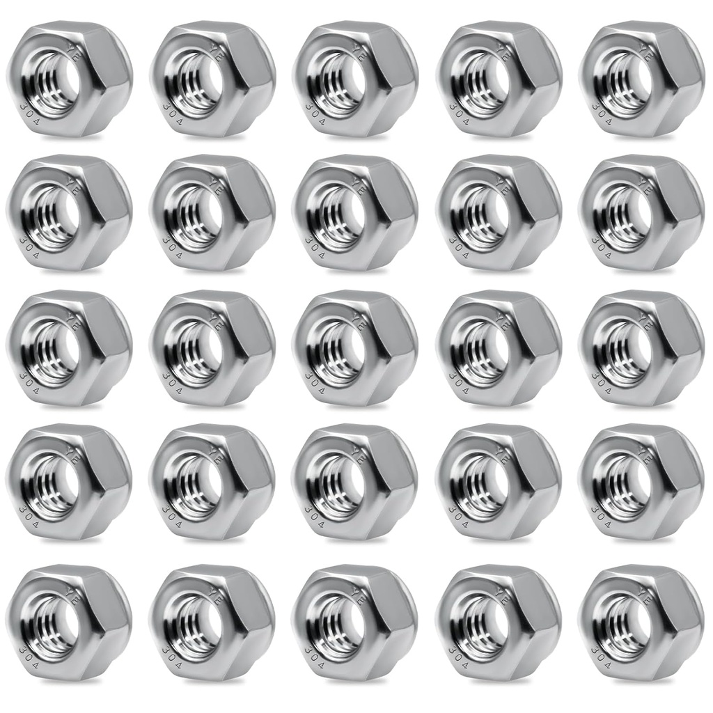 25 Pack 1/4"-20 Lock Nuts,304 (A2-70) Stainless Steel Nylon Insert Locknuts Standard Inch Thread Nylock Nuts for Hardware, Machinery, Automotive, Furniture Repair