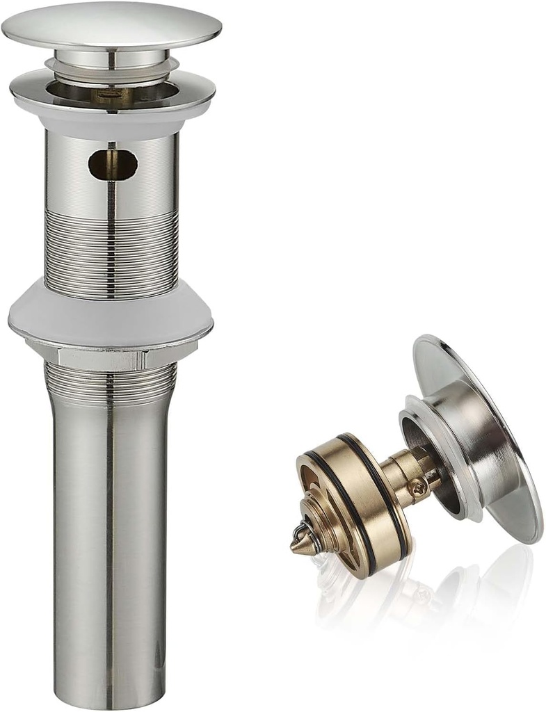 Bathroom Sink Drain with Overflow Vessel Vanity Pop Up Drain Assembly Stopper Lavatory Commercial Bath Brass Fits Bathroom Standard Sink Hole 1-1/2" to 1-3/4" Brushed Nickel, P05N
