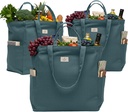 Nook Theory Heavy Duty Reusable Canvas Grocery Bags - 3 Pack, 100% Cotton 12Oz with Duo Handles, XL Large Kitchen Grocery Bags, Reusable Shopping Bags for Groceries, Foldable Tote Bag (Ocean)
