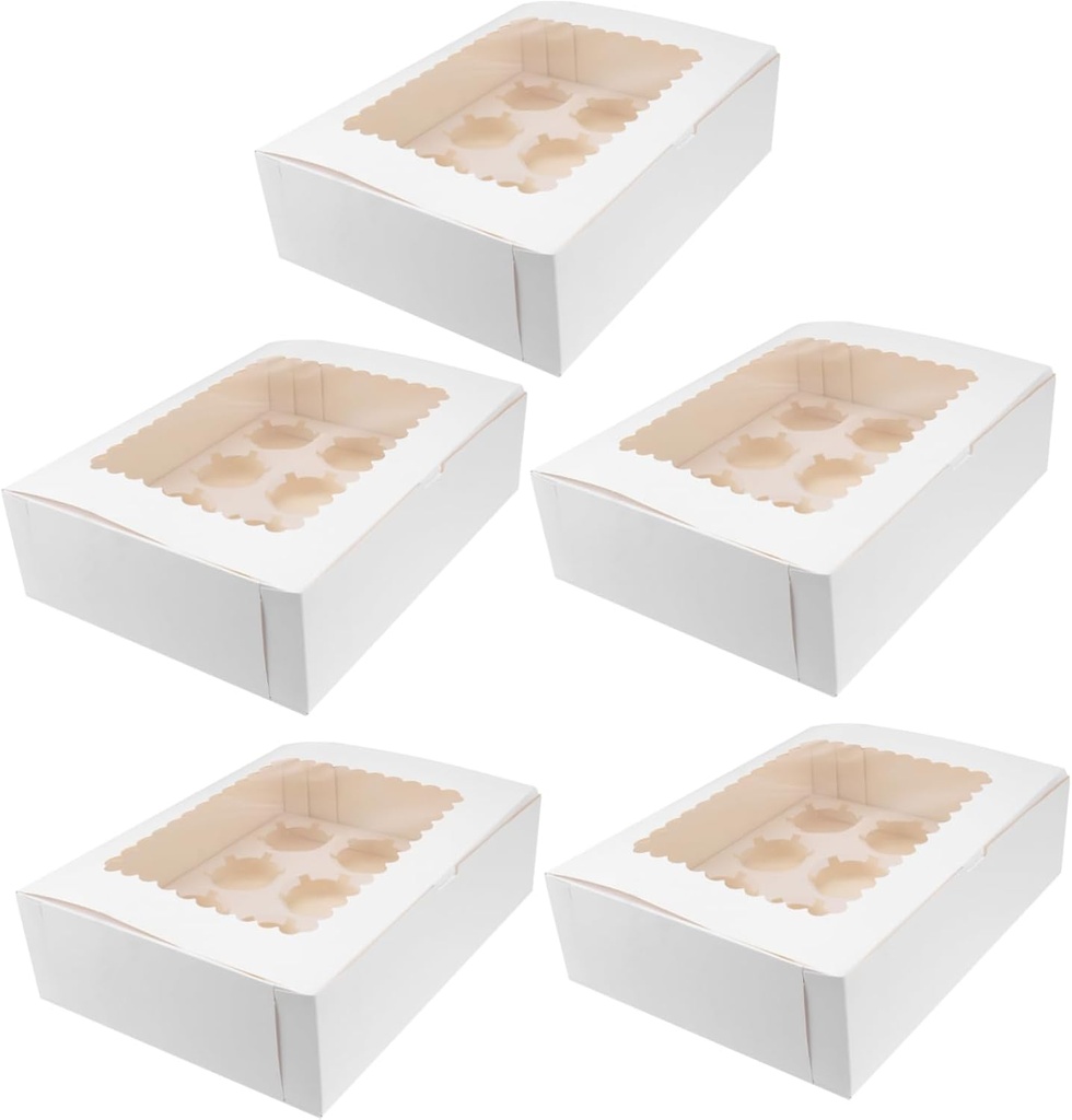 PRETYZOOM 5pcs White Cavity Cupcake Box Container for Muffins and Treats Design for Easy Storage and Transport for Parties and Gatherings