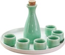 Refineness Sake Set, 8 Pcs Ceramics Wine Set Japanese Styleset Gift White Wine Set for Drink Shochung Tea/Glaze/8Pcs(Cyan)