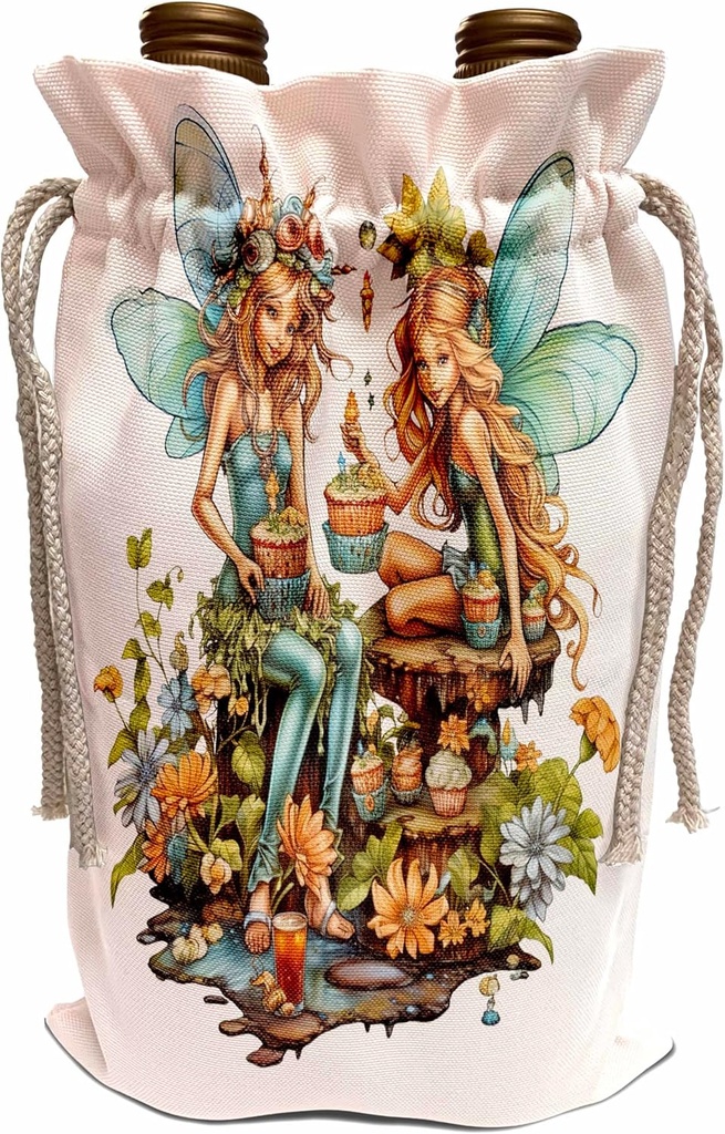 3dRose Pretty Cupcake Fairy Girls Illustration - Wine Bags (wbg-382151-1)