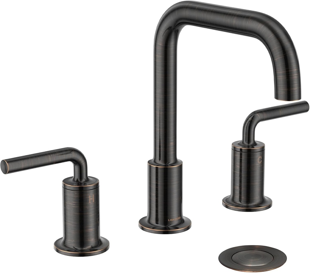 Oil Rubbed Bronze Bathroom Faucet, Lava Odoro 8 Inch Widespread Bathroom 3 Hole Faucet for Sink, Solid Brass 2 Handle with Pop Up Drain Supply Line, BF503-ORB