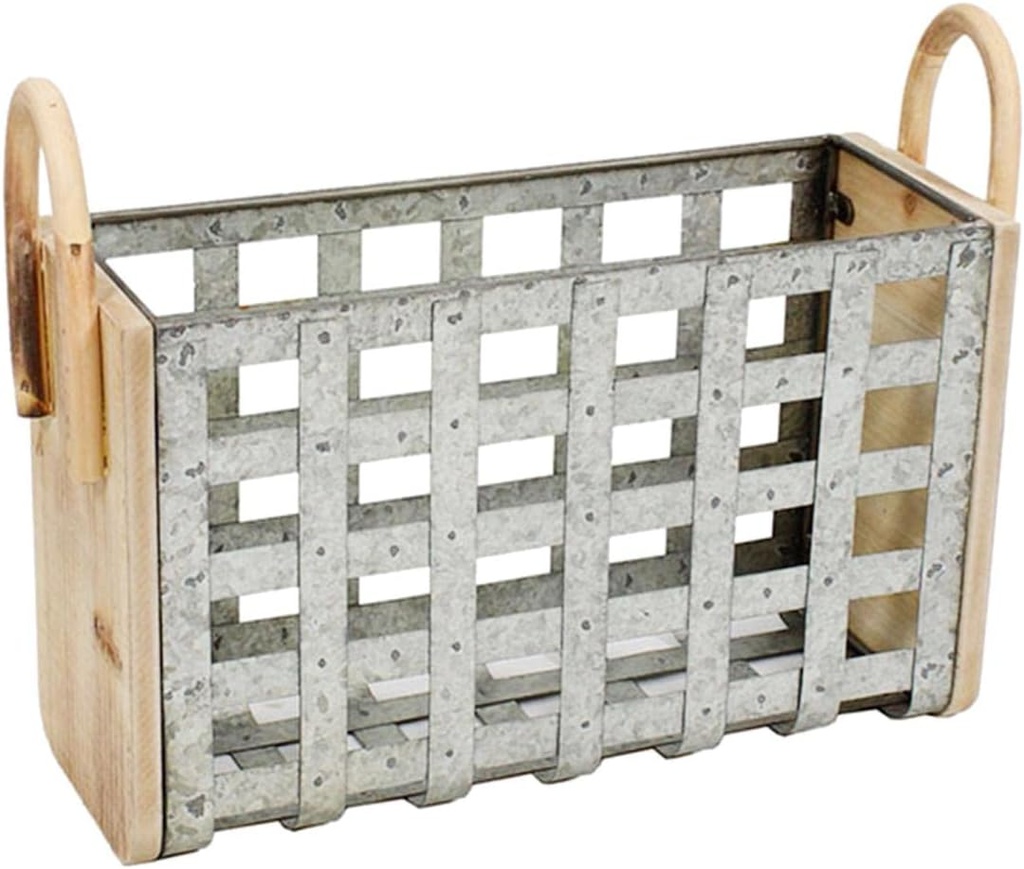 Sagebrook Home TIN & Wood Woven Basket, Gray