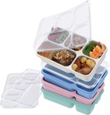 Bento Lunch Box 4-Pack, 5-Compartment Lunch Boxes, Kids Snack Boxes, Stackable Ready Parties, Divided Food Storage Containers for School Work Travel Parties BBQ (Wheat.a)