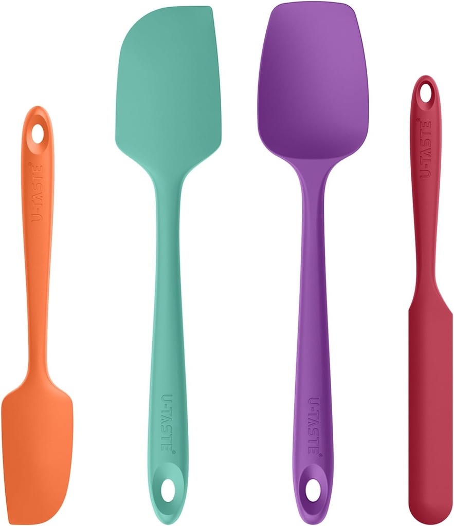 U-Taste Heat Resistant Silicone Spatula - 600ºF Hot-Proof Food Grade Kitchen Baking Bowl Scraper, Flexible and Sturdy Rubber Cooking Utensil for Mixing Scraping in NonStick Cookware (4 Pcs, Colorful)