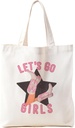 Western Canvas Tote Bag for Women, Pink preppy Cowgirl Boot Let's Go Tote Bags, Cowgirl Gifts for Women, Shopping Bag Reusable Grocery