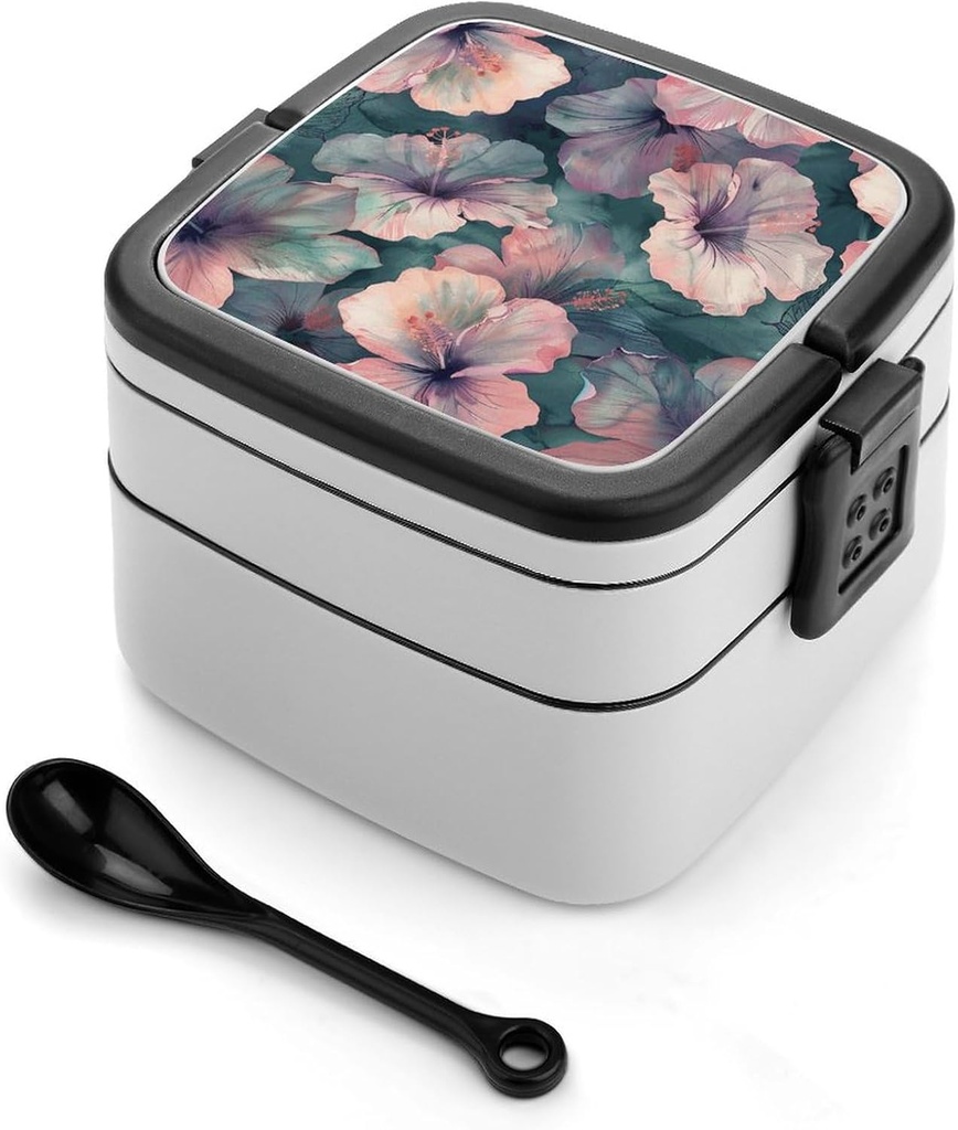 Bento Lunch Box for Women Lunch Containers for Adults Petal Floating Pattern Double Layered Lunchbox Large Capacity Bento Box with Cutlery for Work Picnic Camping Travel