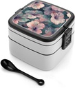 Bento Lunch Box for Women Lunch Containers for Adults Petal Floating Pattern Double Layered Lunchbox Large Capacity Bento Box with Cutlery for Work Picnic Camping Travel