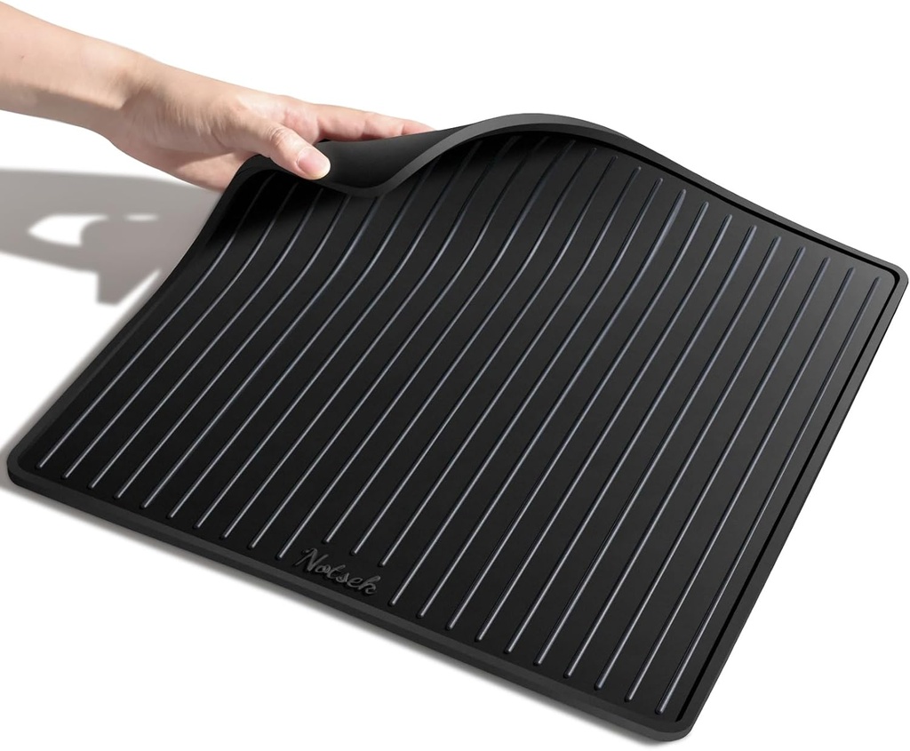 Silicone Coffee Machine Mat for Breville 870/880, 13.78 x 13.78inch Small, 0.24in Raised Lip Spill-proof, Under Espresso Maker, Non Slip Coffee Pot Bar Station for Countertop Kitchen, Black