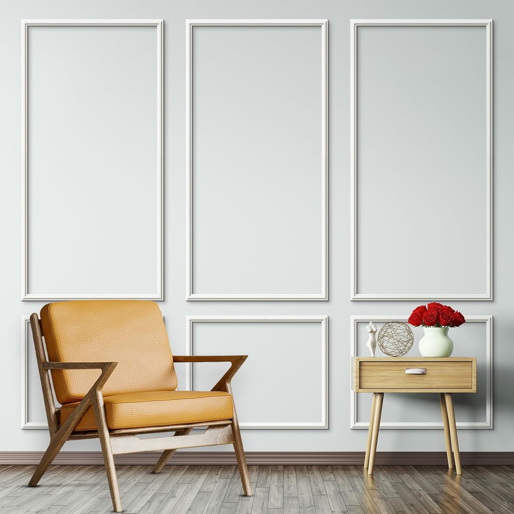 Melkus Peel and Stick Wall Molding 3 Set Pre-Cut Wainscoting Panels for Interior Wall Décor Self Adhesive Wainscoting Accent Panel(Top 63x39 in and Bottom 28x39 in) Style 2