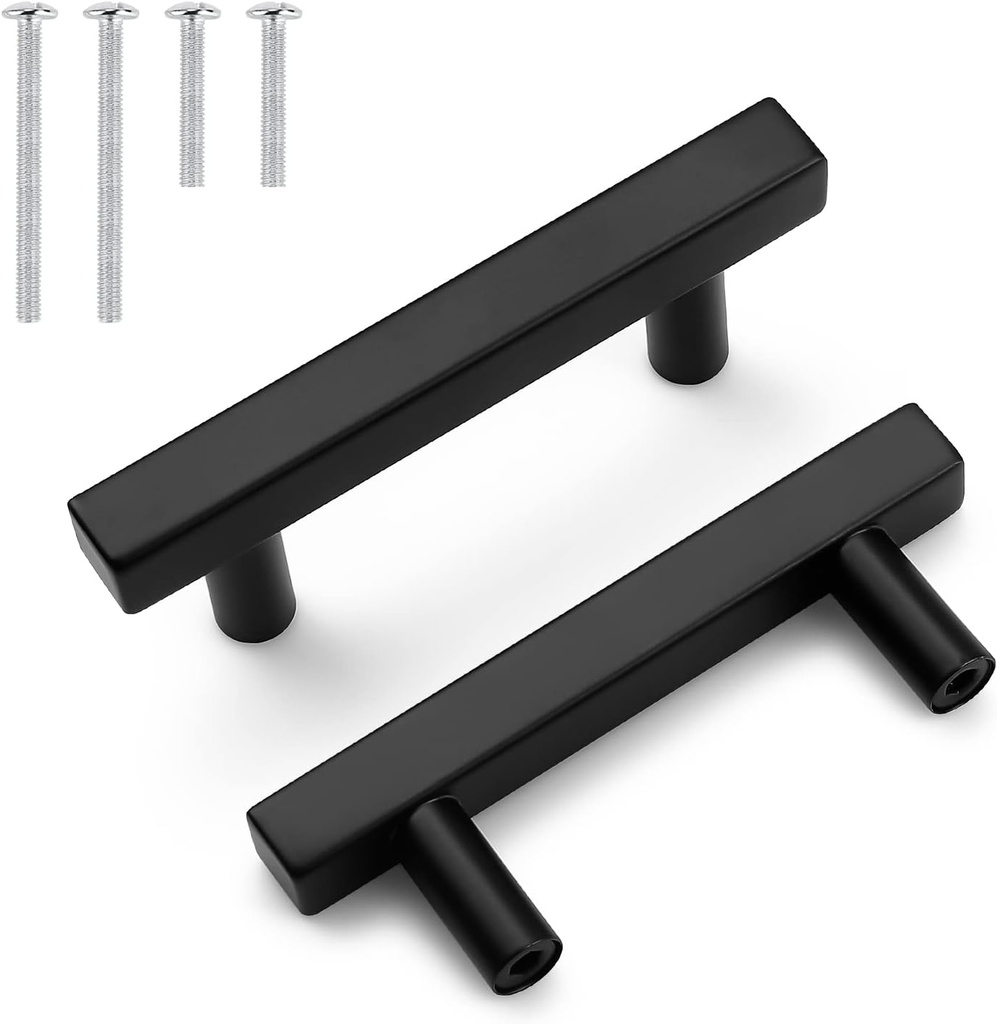 Probrico Cabinet Handles-Pack of 20 Black 2-1/2inch (64mm) Hole Centers Square T Bar Kitchen Cabinet Handles Drawer Pulls for Kitchen Furniture Hardware