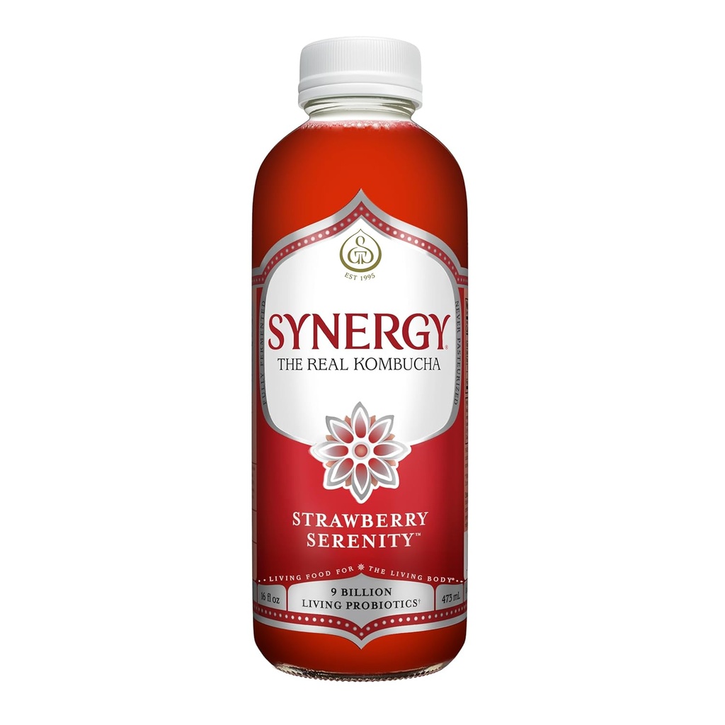 SYNERGY The Real Kombucha - Strawberry Serenity - 16 fl oz Bottle - Raw Probiotic Drink for Gut Health and Immune Support