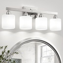 VOLISUN Brushed Nickel Bathroom Light Fixtures, 4-Light Bathroom Vanity Lights Over Mirror, Modern Vanity Light for Bathrooms, Bathrooms Lights Fixtures Over Mirror with Milky White Glass Shades