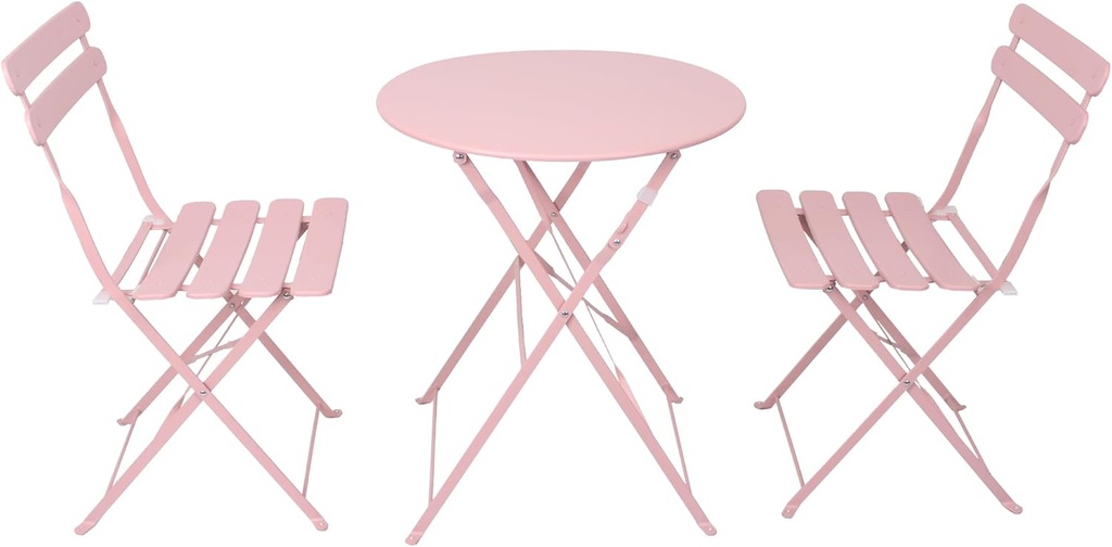 3-Piece Patio Bistro Set, Foldable Metal Square Table and Chairs,Two Fade Resistant Cushion- Perfect for Outdoor & Indoor Use