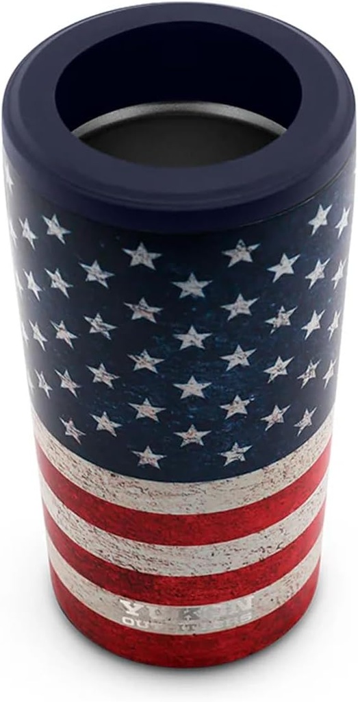 Yukon Outfitters 4-in-1 Drink Cooler & Tumbler, Stainless Steel Non-Slip Universal Drink Beverage Cooling 14oz Insulated Tumbler Cup, Fits Most 12oz Standard & Slim Cans, Bottles, USA Flag