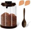 Airtight Brown Sugar Container - 4-Cup (900ml) Glass Jar with 2 Clay Discs & Spoon, Moisture Proof Storage Keeps Brown Sugar Soft - Pantry Essential for Flour, Coffee, Sugar