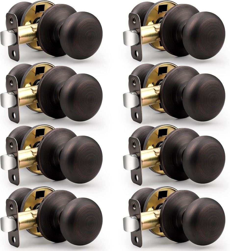 Probrico Interior Passage Door Knobs 8 Pack, Closet/Hallway Door Handles Inside, Interior Oil Rubbed Bronze Door Knob Without Key