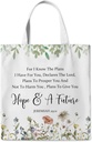 Christian Bible Verse Floral Canvas Tote Bag, For I Know The Plans I Have for You Scripture Gifts Tote Bag for Women, Inspirational Religious Aesthetic Reusable Tote Bag for Travel Church