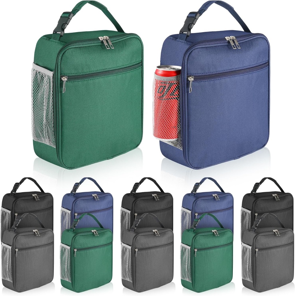 12 Pack Lunch Box Bulk,Insulated Reusable Lunch Bags with Aluminum for Women Men Girls,Leakproof lunch boxes,Small Lunch Tote Bag for Office,Work,Beach or Travel,Multicolor