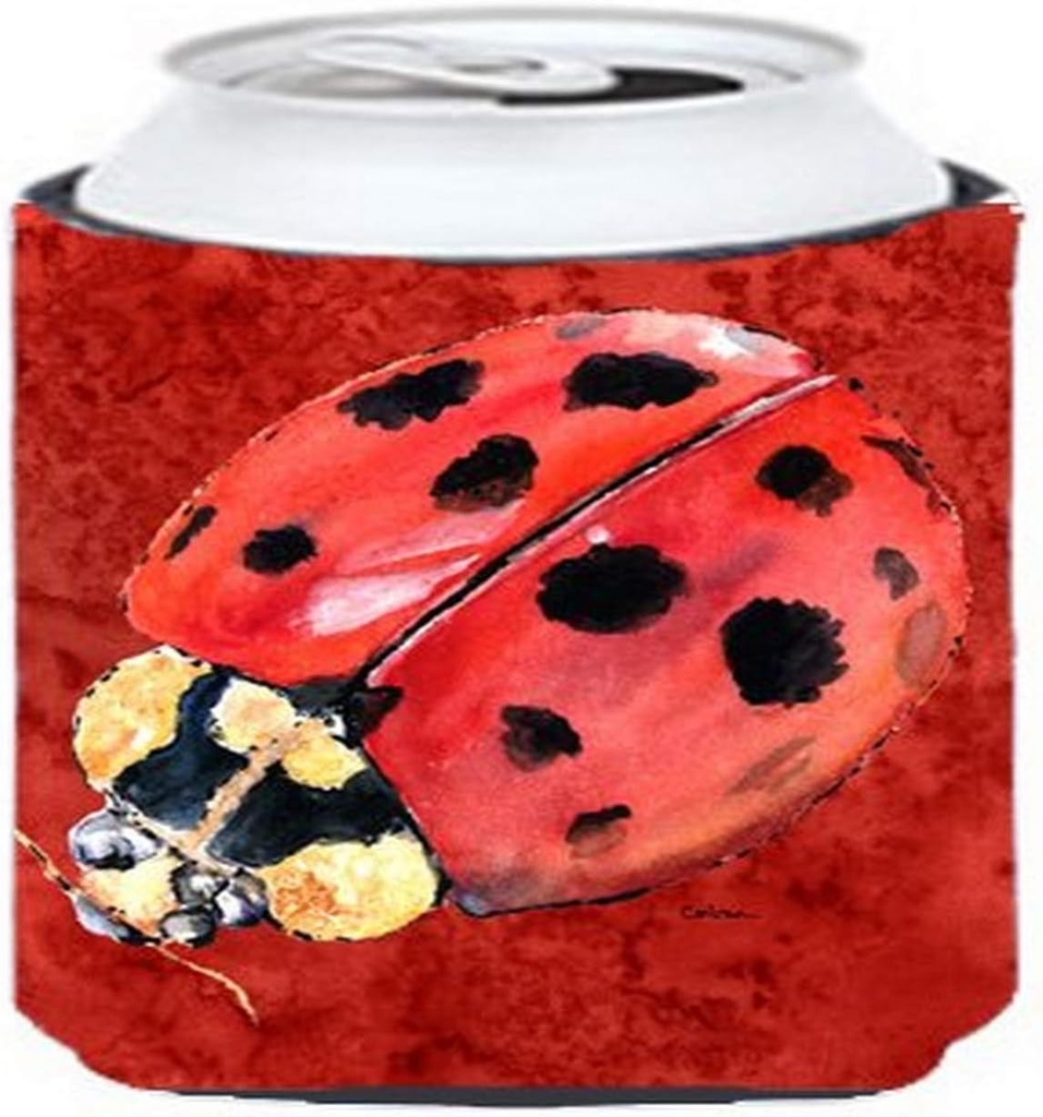 Caroline's Treasures 8870CC Lady Bug on Deep Red Can or Bottle Hugger Cooler Washable Drink Sleeve Collapsible Beverage Insulated Holder, Can Hugger, Multicolor