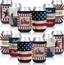 Whaline 12Pcs Patriotic Can Sleeves 4th of July Can Covers Insulators Retro USA Flag Stars Stripes Print Neoprene Thermocoolers for Beverages Bottle Can Decor Independence Day Party Supplies, 6 Design