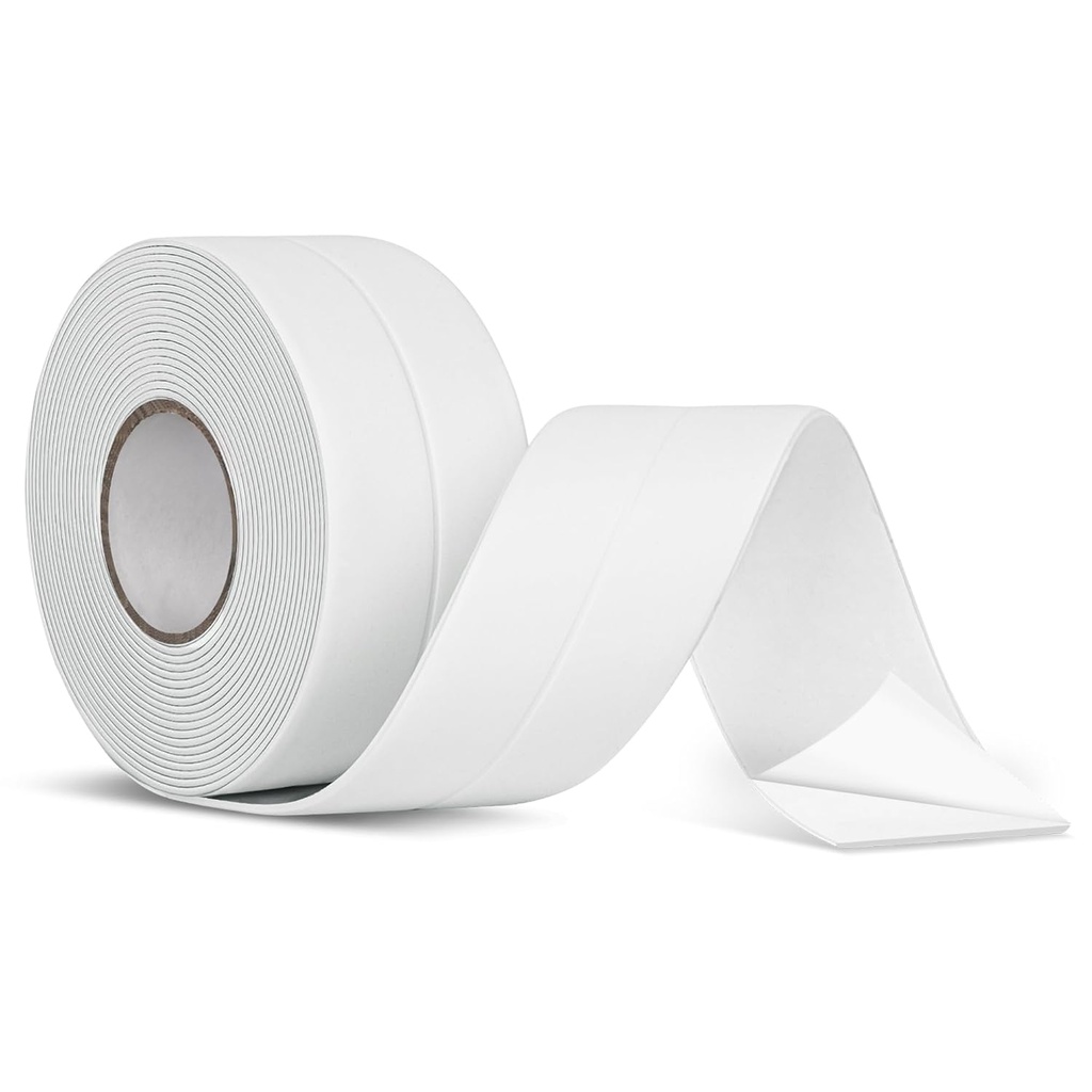 White Caulk Tape Waterproof Self Adhesive, Peel & Stick Caulking Tape for Floor Tile Corner Trim & Shower, Bathroom Accessories, Toilet & Bathtub Sealant Strip, Better Than Silicone Caulk