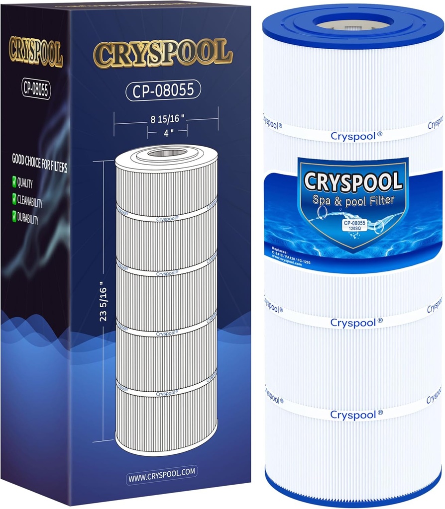 Cryspool® 08055 Filter Compatible with Hayward C1200, CX1200RE, PA120, C-8412, Ultra-B2, FC-1293, Clearwater II 125, 817-0125N, 120 Sq. Ft Pool Filter Cartridge, 1 Pack