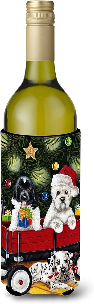 Caroline's Treasures AMB1445LITERK Christmas Westie, Newfoundland, Dalmatian Wine Bottle Hugger Bottle Cooler Sleeve Hugger Machine Washable Collapsible Insulator Beverage Insulated Holder