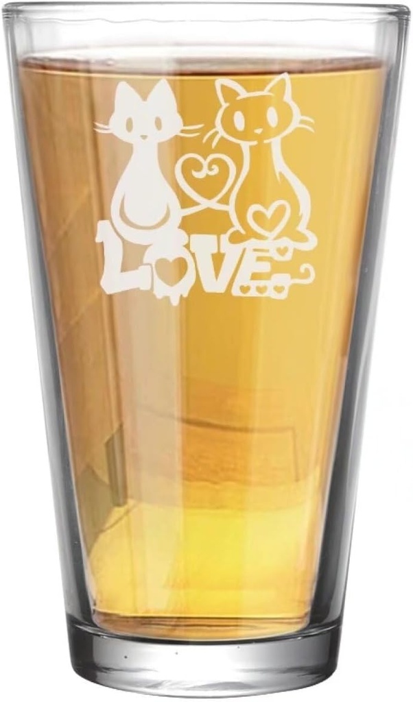 Love Cat Pint Glasses Set of 2 Highball Water Glasses Cups Sets 16 oz Tall Drinking Glasses Beer Juice Cocktails Wine Iced Tea Bar Glasses Gifts for Valentines Day Newlyweds Anniversary