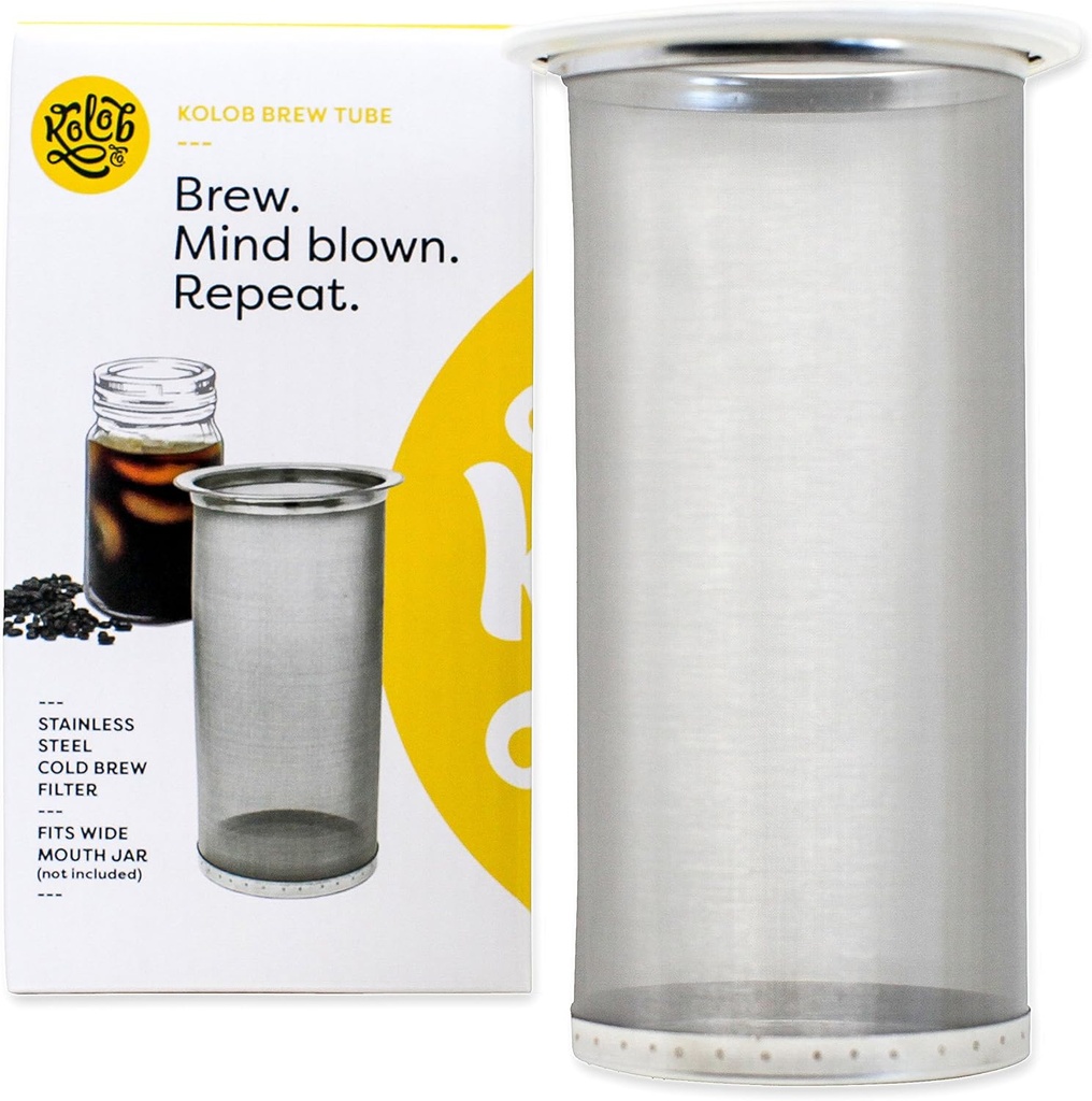 Brew Tube Cold Brew Coffee Filter – Stainless Steel Reusable Mesh for Wide Mouth Mason Jars (1–2 Quart), Airtight DIY Iced Coffee & Tea Maker
