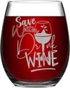 Save Water Drink Wine Funny Stemless Wine Glass Laser Engraved Whiskey Glass Shot Glass Unique Novelty Idea for Him, Her, Mom, Wife, Boss, Sister, BFF, Birthday Gifts, 15 oz
