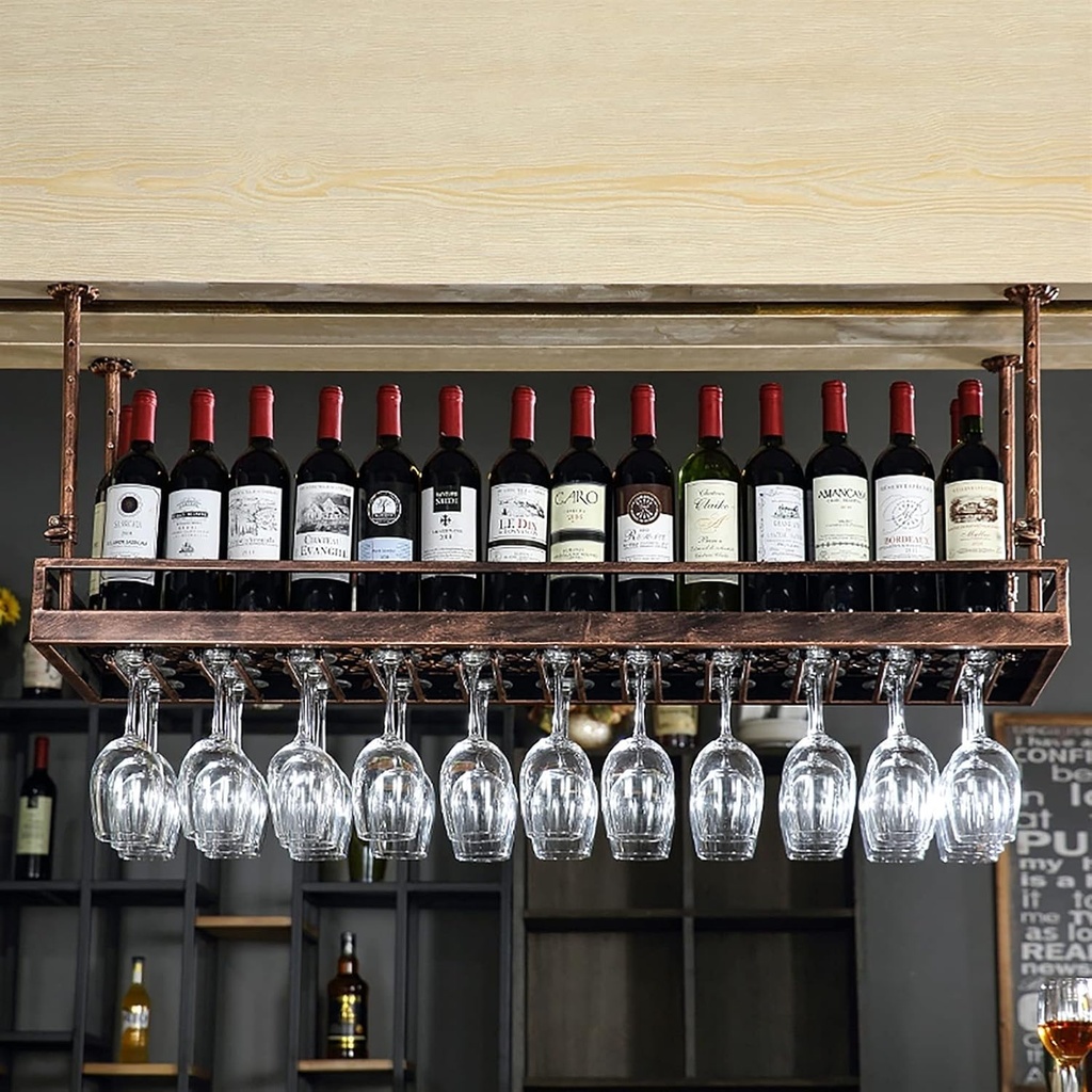 Ceiling Wine Rack, Height Adjustable, Iron Hanging Wine Bottle Holder, Decoration Ceiling Stemware Goblet Shelf for Bar, Restaurants, Kitchen Or Wine Cellar Storage (Size : 120cm)