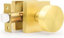 Gobrico Brushed Gold Passage Door Knobs with Square Rosette(6 Pack), Satin Brass Closet Door Handles Without Lock, Door Knob Sets for Hallways