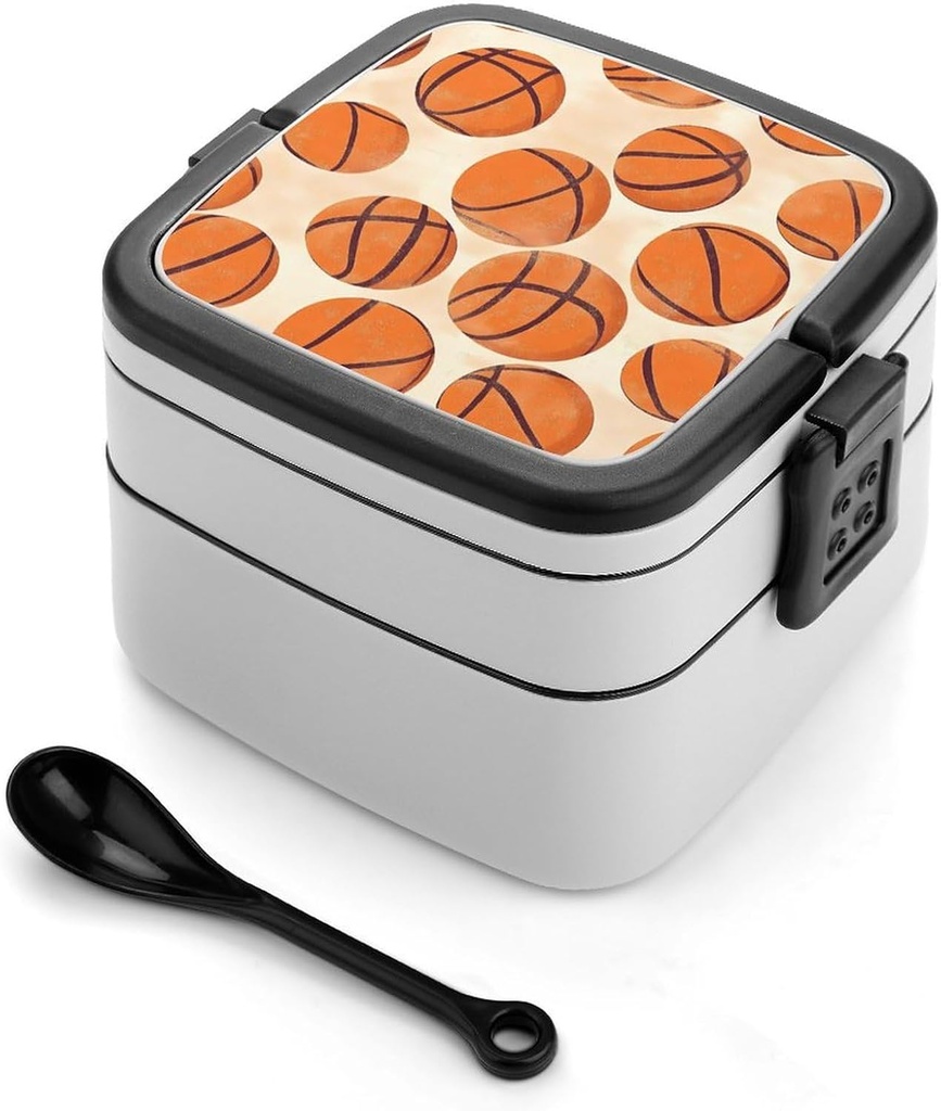 Basketball Pattern Printed Bento Box Adult Lunch Box Stackable Lunch Containers 2 Layer Lunchbox for Work Picnic