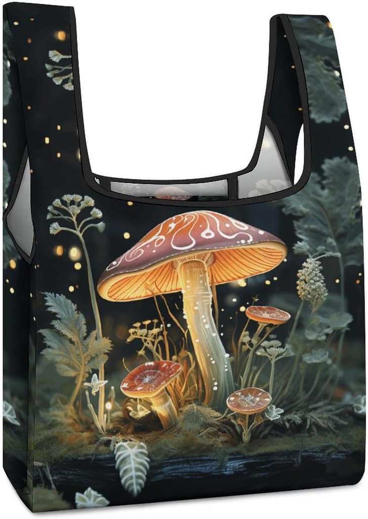 Reusable Shopping Bags,Butterfly Mushroom Print Foldable Grocery Bags,Folding Gift Tote Bags,Travel Recycle Shopping Bags